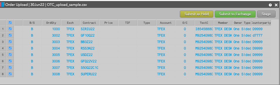 TFEX Order Upload