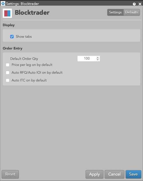 Blocktrader settings