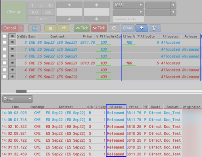 Order Pane Release Allocation