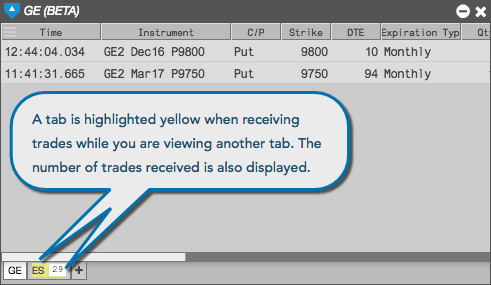 Highlighted tabs with new trades