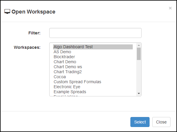 Open workspace dialog