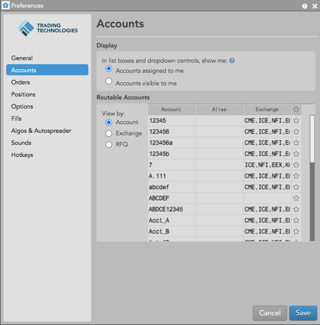 Account preferences dialog