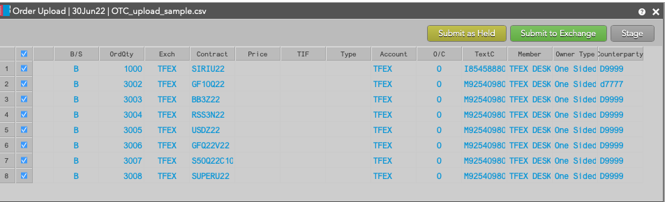 TFEX 注文アップロード